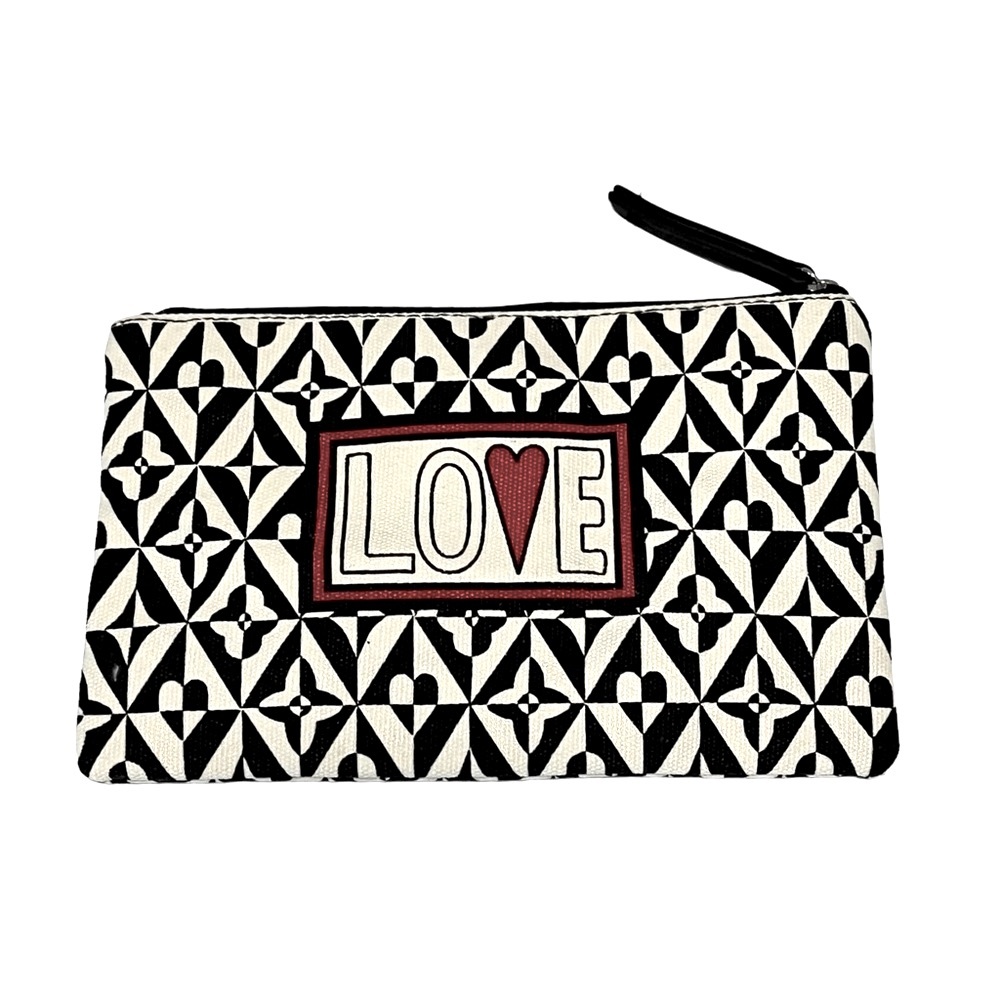 Brighton Collectibles LOVE Clutch Bag Off-White Black Red Zip Top Pouch NWOT